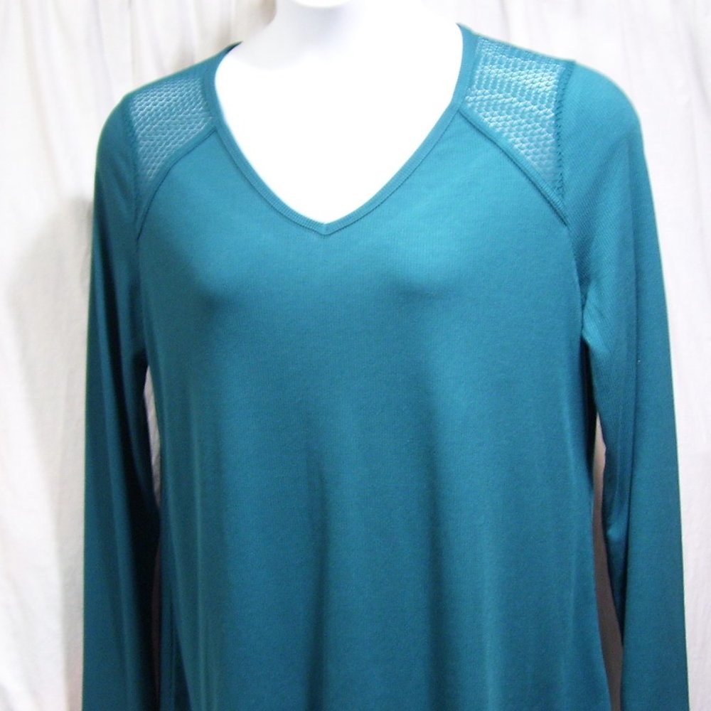 Cato Teal Blue Knit Top Lace Inserts NWOT Size XL